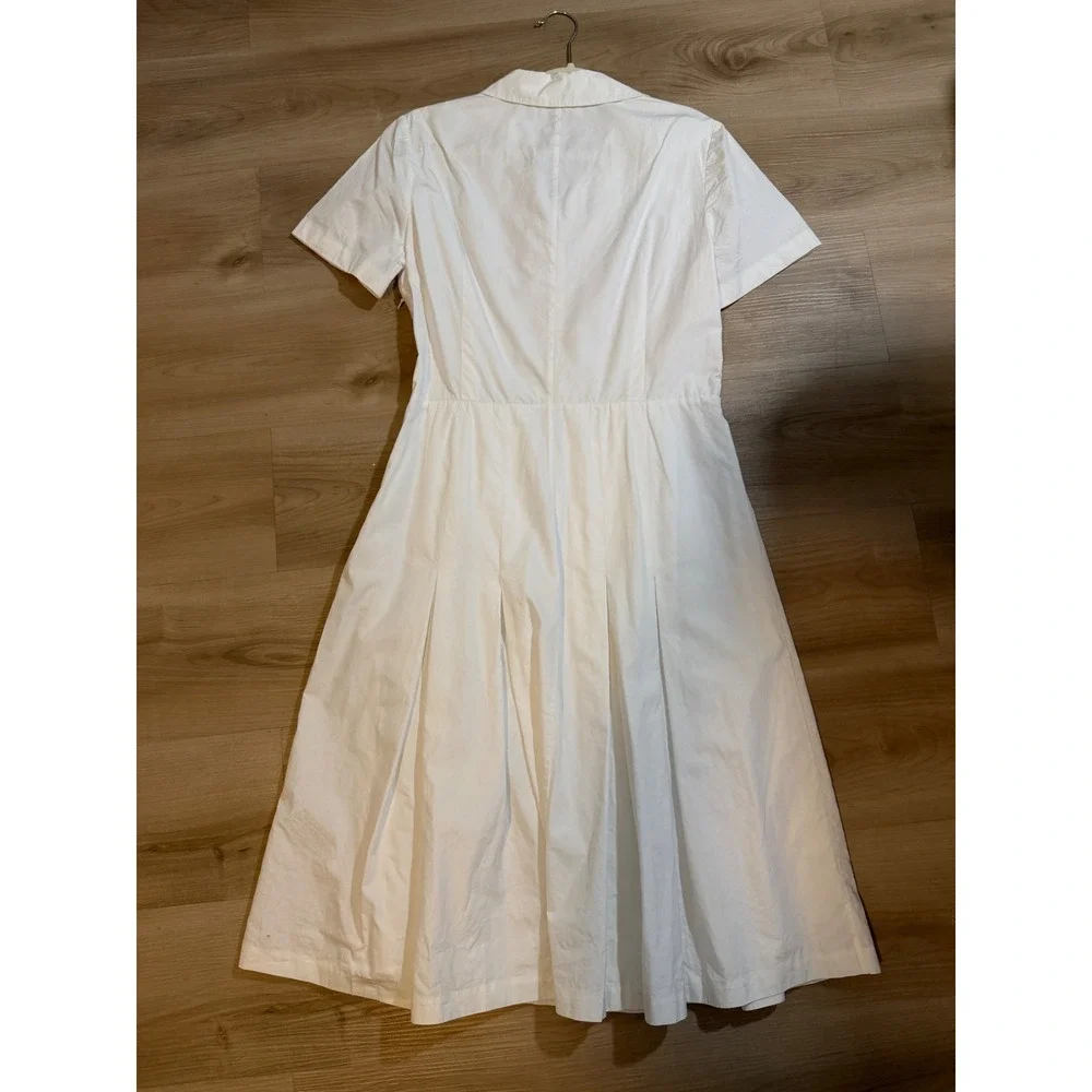 Tory Burch Pleated Shirtdress White 12 Cotton Short Sleeve 51131472 Classic
